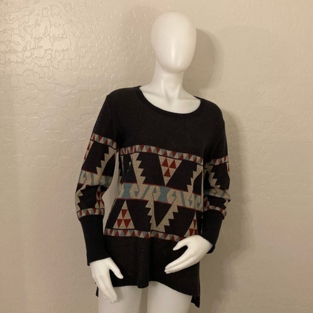 Peruvian Connection Geometric High Low Pullover Tunic 100% Pima Cotton Sweater M
